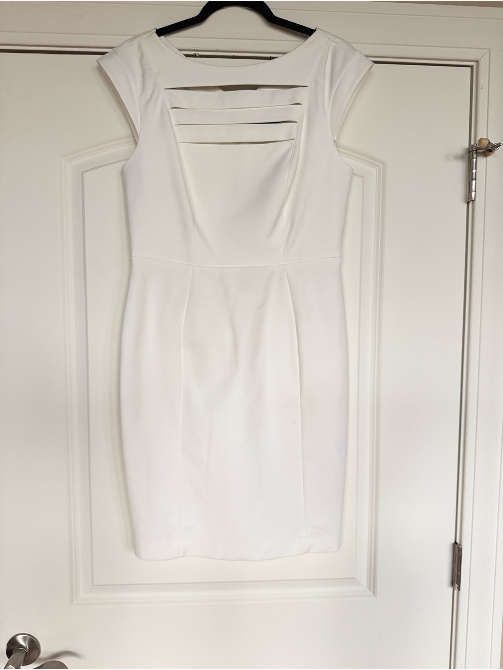 French Connection White Midi Sheath Dress with Ladder Front Detail